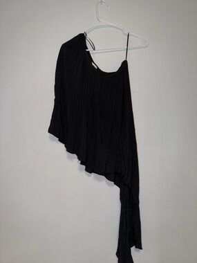 Zara Black One-Shoulder Draped Asymmetric Dress